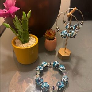 Blue and White Beaded Jewelry Set